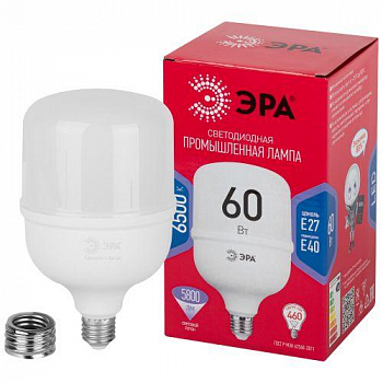 Лампа светодиодная Лампа светодиодная высокомощная RED LINE LED POWER T120-60W-6500-E27/E40 R 60Вт Т120 колокол 6500К холод. бел. E27/E40 (переходник в компл.) 5800лм Эра Б0063850