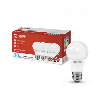 Лампа светодиодная Лампа светодиодная LED-A60-VC 4PACK 20Вт 230В E27 6500К 1900лм (уп.4шт) IN HOME 4690612047713
