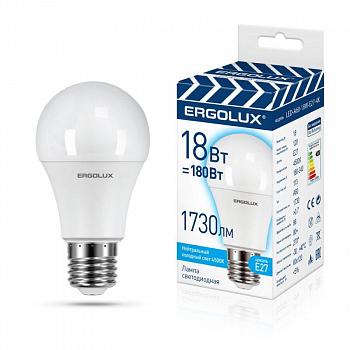 Лампа светодиодная Лампа светодиодная LED-A60-18W-E27-4K замена ЛОН 18Вт Е27 4500К 172-265В ПРОМО Ergolux 15558