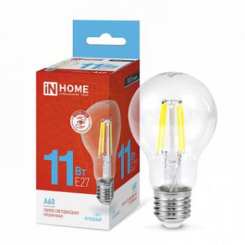 Лампа светодиодная LED-A60-deco 11Вт грушевидная прозрачная 6500К холод. бел. E27 1160лм 230В IN HOME 4690612026169