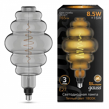 Лампа светодиодная Лампа светодиодная филаментная Black Filament 8.5Вт Honeycomb тонированная 1800К тепл. бел. E27 165лм GAUSS 161802005