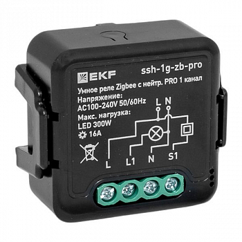 Реле мощности Реле умное в подрозетник 1-канальное Zigbee Connect Select 16А с нейтралью EKF PRO ssh-1g-zb-pro