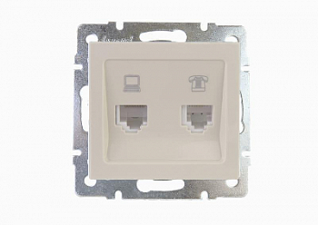 Розетка силовая (штепсельная) Розетка компьютерная + телефонная 2-м СП Rain RJ45 + RJ11 16А IP20 механизм крем. LEZARD 703-0388-143