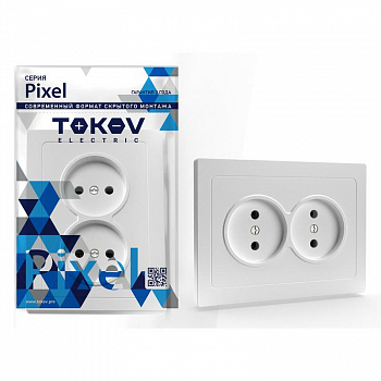 Розетка силовая (штепсельная) Розетка 2-м СП Pixel 16А IP20 без заземл. в сборе бел. TOKOV ELECTRIC TKE-PX-R2F-C01