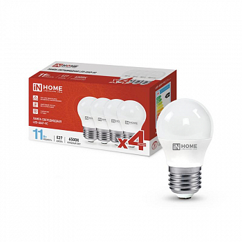 Лампа светодиодная Лампа светодиодная LED-ШАР-VC 4PACK 11Вт 230В E27 6500К 1050лм (уп.4шт) IN HOME 4690612047898