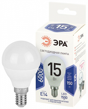 Лампа светодиодная Лампа светодиодная STD LED P45-15W-860-E14 15Вт шар 6000К холод. дневной свет E14 170-265В Эра Б0066836