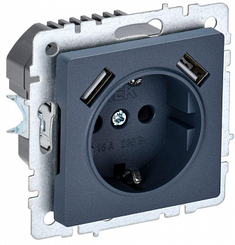Розетка силовая (штепсельная) Розетка BRITE РЮш10-2-БрМ 16А с USB A+A 3.1А с заземл. защ. шторки механизм маренго IEK BR-R14-16-U21-D31-K35