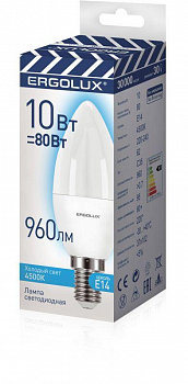 Лампа светодиодная Лампа светодиодная Свеча 10Вт E14 4500К 220-240В ПРОМО LED-C35-10W-E14-4K Ergolux 14545