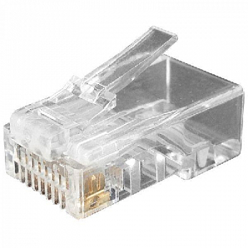 Разъем модульный Разъем PLUG-8P8C-U-C6-100 RJ45 (8P8C) под витую пару кат.6 (50/50микродюйм) универс. (для ож и мж кабеля) (уп.100шт) Hyperline 49367