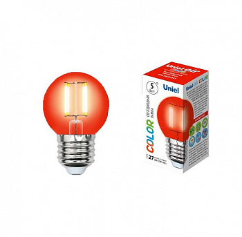 Лампа светодиодная Лампа светодиодная LED-G45-5W/RED/E27 GLA02RD форма "шар" Air color красн. упак. картон Uniel UL-00002986