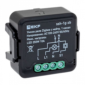 Реле мощности Реле умное в подрозетник 1-канальное Zigbee Connect Select с нейтралью EKF ssh-1g-zb