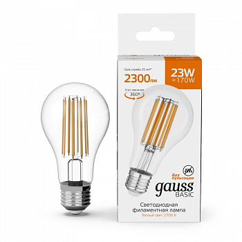 Лампа светодиодная Лампа светодиодная филаментная Basic Filament А70 23Вт 2700К Е27 2300лм GAUSS 40712132