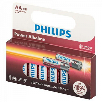 Гальванический элемент Элемент питания алкалиновый AA/LR6 1.5В Power (блист. 8шт) Philips Б0064634