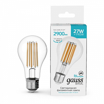 Лампа светодиодная Лампа светодиодная филаментная Basic Filament А70 27Вт 4100К Е27 2900лм GAUSS 40712272