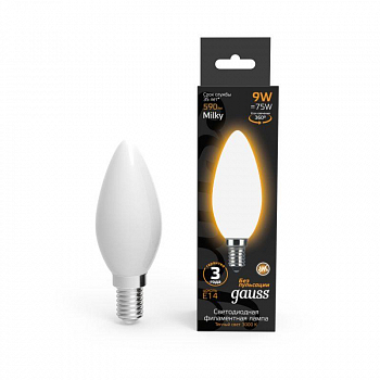 Лампа светодиодная Лампа светодиодная филаментная Black Filament 9Вт свеча матовая 3000К тепл. бел. E14 590лм GAUSS 103201109