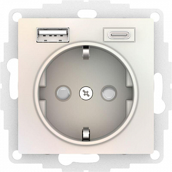 Розетка силовая (штепсельная) Розетка AtlasDesign 16А с 2-мя заряд. устройствами USB тип A+C 5В/2.4А 2х5В/1.2А механизм жемчуж. SE ATN000432
