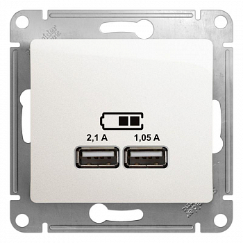 Электропитание USB Розетка USB 2-м СП Glossa тип A+A 5В/2100мА 2х5В/1050мА механизм перламутр. SE GSL000633