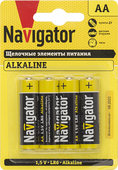 Гальванический элемент Элемент питания алкалиновый AA/LR6 61 463 NBT-NPE-LR6-BP4 (блист.4шт) Navigator 61463