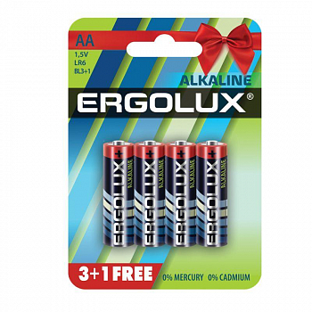 Гальванический элемент Элемент питания алкалиновый AA/LR6 1.5В Alkaline BL 3+1(FREE) (уп.4шт) Ergolux 12866