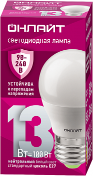 Лампа светодиодная Лампа светодиодная 90 427 OLL-G45-13-230-4K-E27-FR 13Вт шар 4000К E27 90-240В PRO ОНЛАЙТ 90427