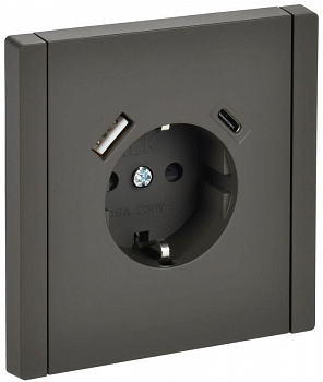 Розетка силовая (штепсельная) Розетка FORTE&PIANO FP347 16А USB A+C 18Вт с заземл. защ. шторки винт. крепл. сер. IEK FP-R14-16-U22-018-K03