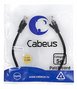 Кабель соединительный медный (витая пара) Патч-корд U/UTP кат.5E PC-UTP-RJ45-Cat.5e-0.3m-BK 2xRJ45/8p8c неэкранир. PVC 0.3м черн. Cabeus 7658c