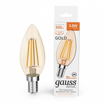 Лампа светодиодная Лампа светодиодная филаментная Basic Filament 3.8Вт Свеча 2400К Е14 350лм golden GAUSS 1037154