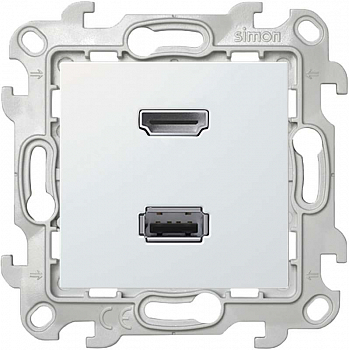 Розетка силовая (штепсельная) Розетка HDMI + USB 2.0 2-м СП Simon 24 IP20 коннектор механизм бел. Simon 2411095-030