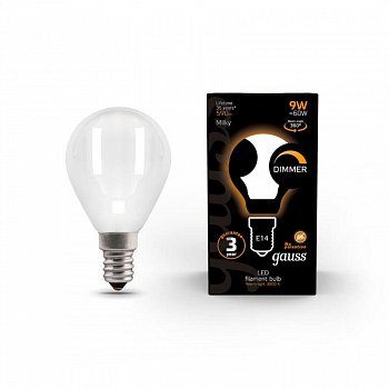 Лампа светодиодная Лампа светодиодная филаментная Black Filament 9Вт P45 шар матовая 3000К тепл. бел. E14 590лм диммир. GAUSS 105201109-D