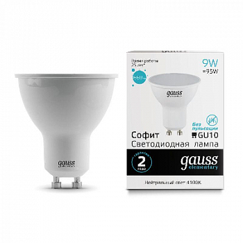 Лампа светодиодная Лампа светодиодная Elementary 9Вт MR16 софит 4100К нейтр. бел. GU10 660лм GAUSS 13629