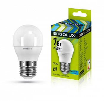 Лампа светодиодная Лампа светодиодная LED-G45-7W-E27-4500K 172-265В "Шар" Ergolux 12145