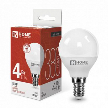 Лампа светодиодная Лампа светодиодная LED-ШАР-VC 4Вт шар 4000К нейтр. бел. E14 380лм 150-275В IN HOME 4690612030531