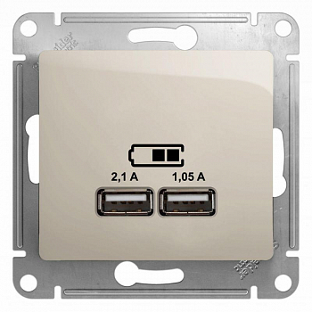 Вставка/крышка для коммуникационных технологий Розетка USB 2-м СП Glossa тип A+A 5В/2100мА 2х5В/1050мА механизм молочн. SE GSL000933
