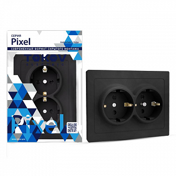 Розетка силовая (штепсельная) Розетка 2-м СП Pixel 16А IP20 с заземл. защ. шторки в сборе карбон TOKOV ELECTRIC TKE-PX-R2FZSF-C14