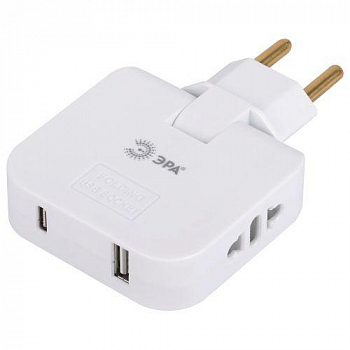 Блок розеток, удлинитель Разветвитель электрический 2-м 10А SPF-2-FL-USBC 2USB A+C поворотн. бел. Эра Б0069090