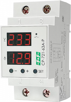 Реле напряжения Реле напряжения с контролем тока и мощности CP-721-63A-P 1ф 1НО 63А 90..450В TrueRMS. F&F EA04.009.027