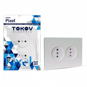 Розетка силовая (штепсельная) Розетка 2-м СП Pixel 16А IP20 без заземл. в сборе перламутр. TOKOV ELECTRIC TKE-PX-R2F-C04