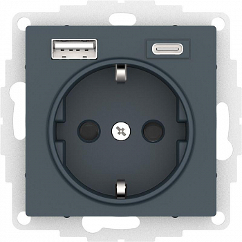 Розетка силовая (штепсельная) Розетка AtlasDesign 16А с 2-мя заряд. устройствами USB тип A+C 5В/2.4А 2х5В/1.2А механизм изумруд SE ATN000832