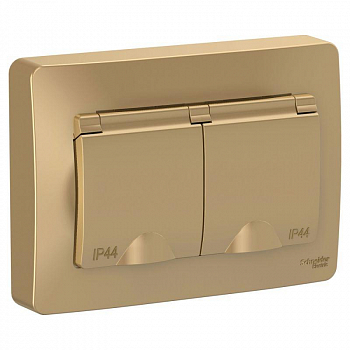 Розетка силовая (штепсельная) Розетка 2-м СП Blanca 16А IP44 250В с заземл. защ. шторки с крышкой титан SE BLNRS441124