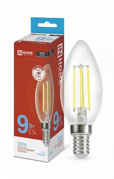 Лампа светодиодная LED-СВЕЧА-deco 9Вт свеча прозрачная 6500К холод. бел. E14 1040лм 230В IN HOME 4690612030197