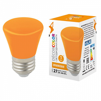 Лампа светодиодная Лампа светодиодная LED-D45-1W/ORANGE/E27/FR/С BELL Колокольчик 1Вт матовая оранж. E27 декоративная (упак. картон) Volpe UL-00005642