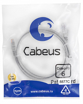Кабель соединительный медный (витая пара) Патч-корд U/UTP кат.6 PC-UTP-RJ45-Cat.6-1m-LSZH 2xRJ45/8p8c неэкранир. LSZH 1м сер. Cabeus 8877c