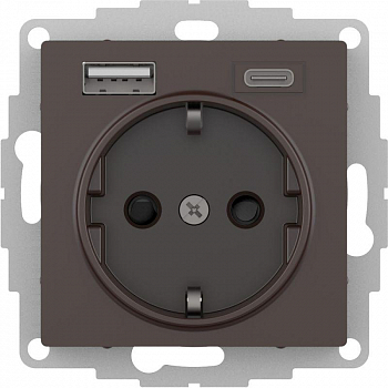 Розетка силовая (штепсельная) Розетка AtlasDesign 16А с 2-мя заряд. устройствами USB тип A+C 5В/2.4А 2х5В/1.2А механизм мокко SE ATN000632