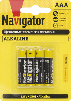 Гальванический элемент Элемент питания алкалиновый AAA/LR03 61 462 NBT-NPE-LR03-BP4 (блист.4шт) Navigator 61462
