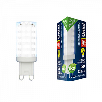 Лампа светодиодная Лампа светодиодная LED-JCD-9W/4000K/G9/CL GLZ09TR 9Вт прозрачная 4000К нейтр. бел. (упак. картон) Uniel UL-00006489