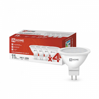 Лампа светодиодная Лампа светодиодная LED-JCDR-VC 4PACK 11Вт 230В GU5.3 4000К 990лм (уп.4шт) IN HOME 4690612047942