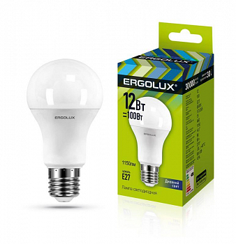 Лампа светодиодная Лампа светодиодная LED-A60-12W-E27-6500K 12Вт грушевидная 6500К холод. бел. E27 180-240В ЛОН Ergolux 12880