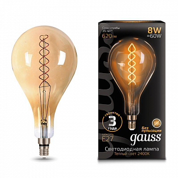 Лампа светодиодная Лампа светодиодная филаментная Black Filament 8Вт A160 грушевидная золотая 2400К тепл. бел. E27 620лм GAUSS 150802008