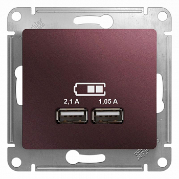 Вставка/крышка для коммуникационных технологий Розетка USB 2-м СП Glossa тип A+A 5В/2100мА 2х5В/1050мА механизм баклажан. SE GSL001133