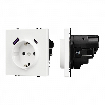 Розетка силовая (штепсельная) Розетка 1-м СП SCT-NOBE-MUAC-SFPL-WH 16А IP20 230В с USB зарядкой механизм Arlight 054284